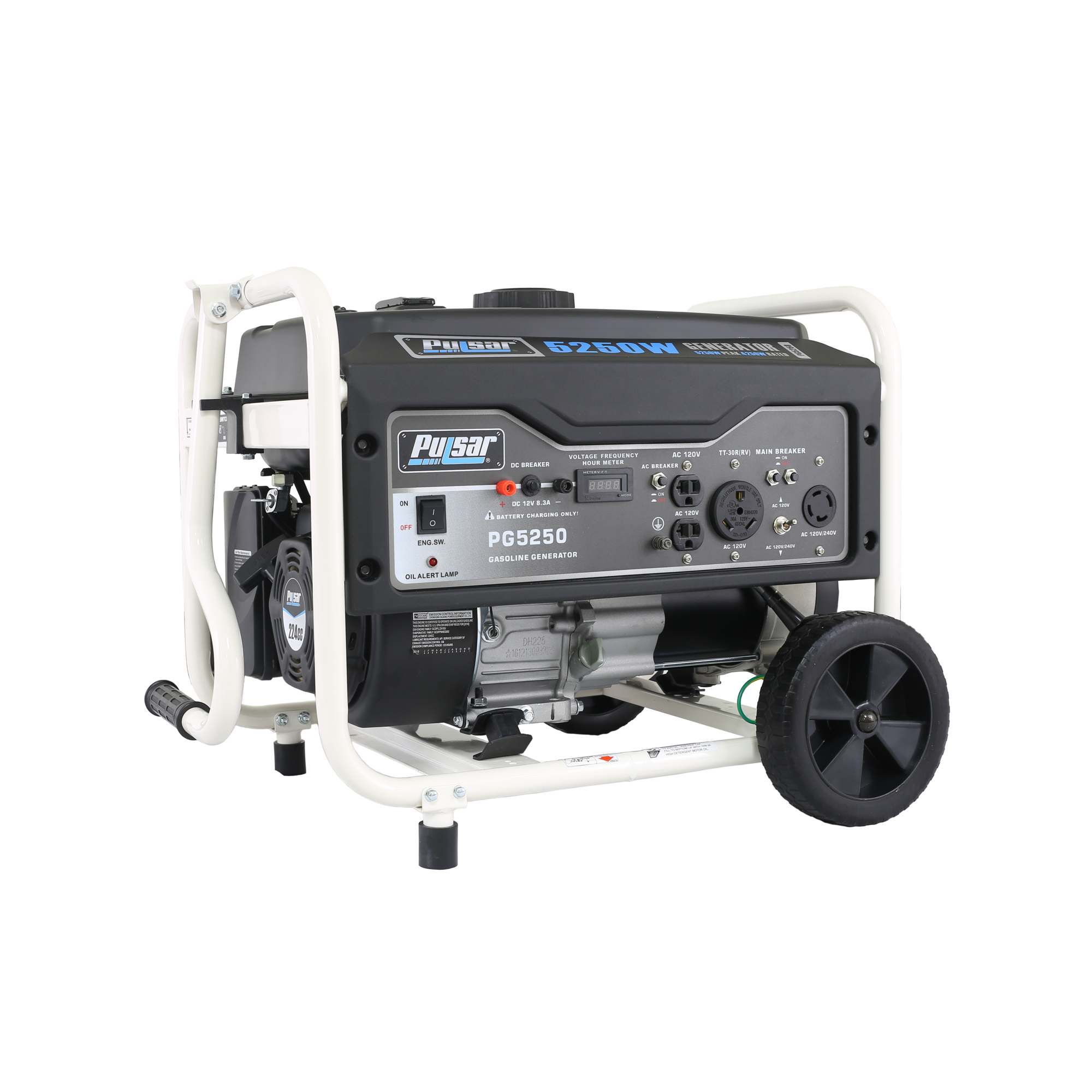 Pulsar Gas-Powered Portable Generator — 5,250 Peak Watts, Fold-Down Handle, Never-Flat Wheels, Model# PG5250